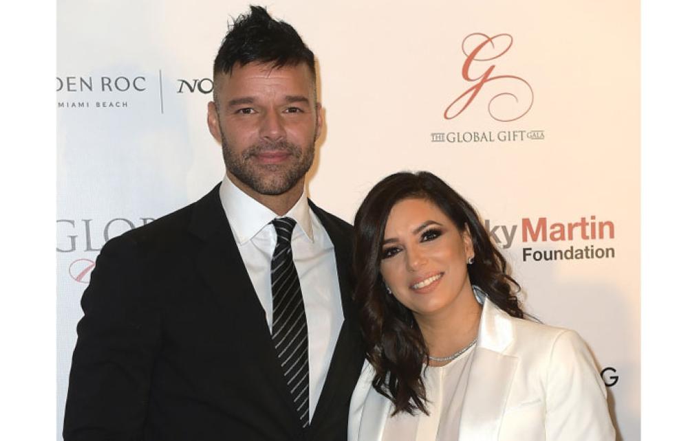 Singer Ricky Martin and actress Eva Longoria attends the Art Basel Miami Beach 2017 - The Global Gift Foundation USA Benefit Hurricane Relief Efforts In Puerto Rico And Florida at Nobu Eden Roc Hotel on Monday in Miami Beach, Florida. - AFP