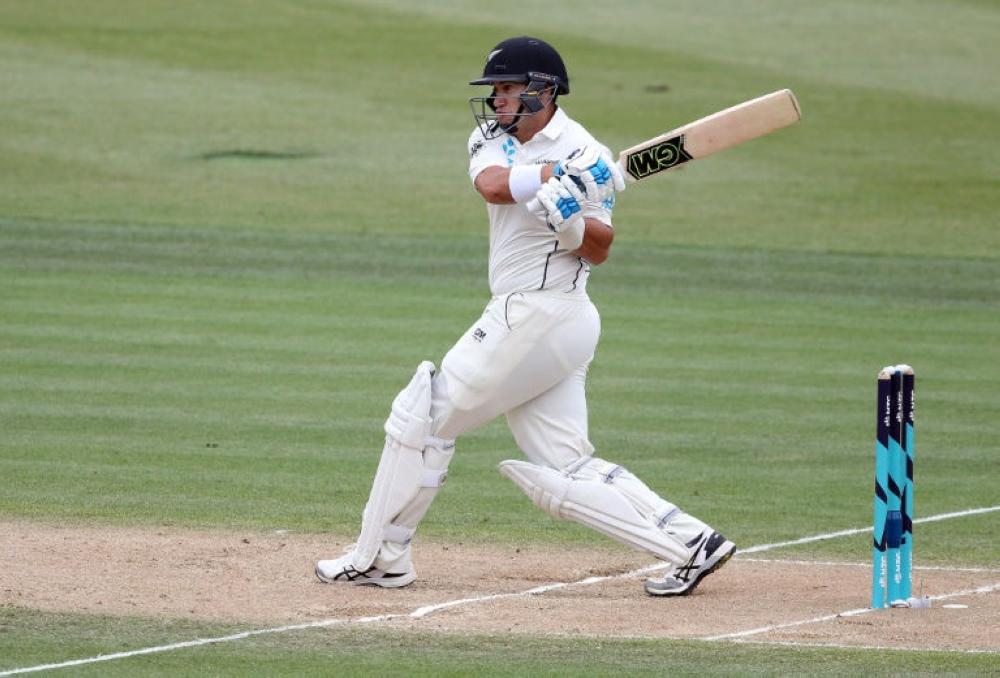 Ross Taylor plays a pull shot on his way to a record 17th Test hundred for New Zealand in the second Test on Monday. — AFP