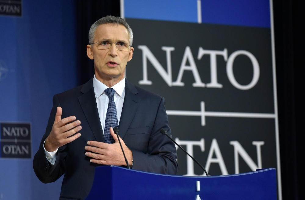 NATO Secretary-General Jens Stoltenberg addresses a press conference during the second day of a defense ministers meeting at NATO headquarters in Brussels in this Nov. 9, 2017 file photo. — AFP