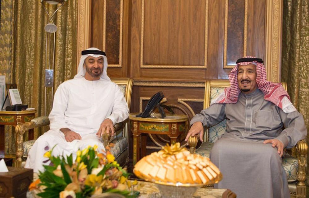 Custodian of the Two Holy Mosques King Salman holds talks with Sheikh Mohammed Bin Zayed Al-Nahyan, crown prince of Abu-Dhabi and deputy commander-in-chief of the armed forces of the United Arab Emirates (UAE), at his palace in Riyadh on Wednesday. – SPA