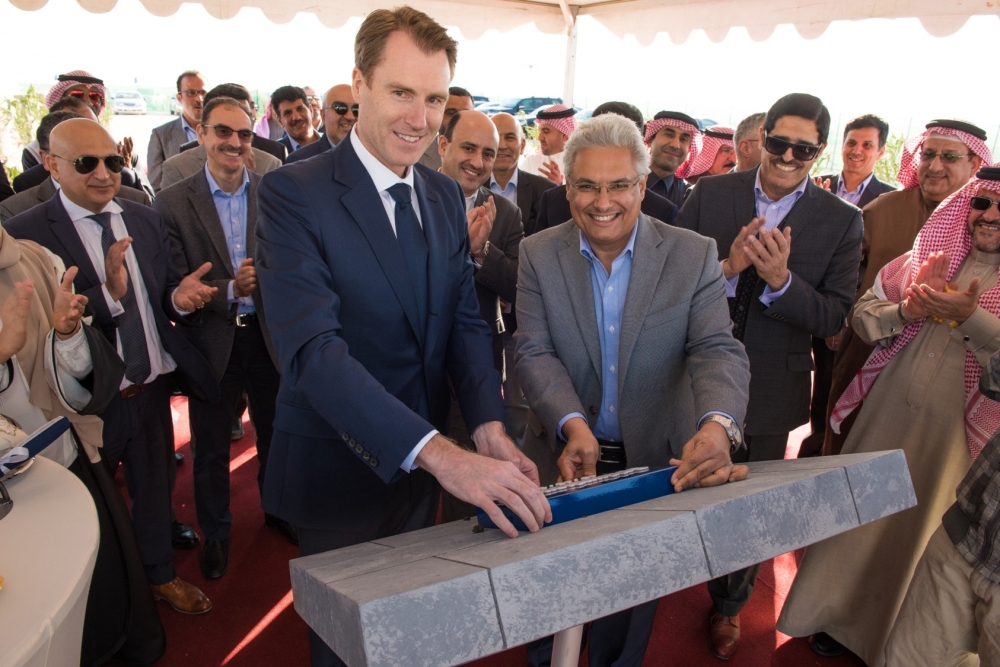Paal Kibsgaard, chairman and CEO of Schlumberger, and Aramco's Sr. Vice President Upstream Mohammed Al-Qahtani at the ground-breaking ceremony at the King Salman Energy Park in Dhahran