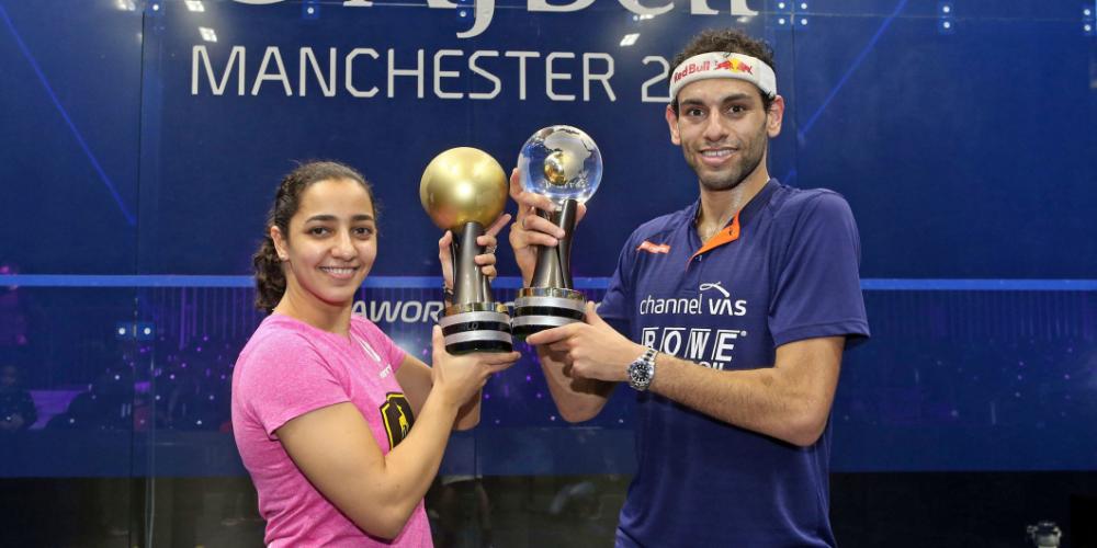 Egyptian squash stars Mohamed ElShorbagy (R) and Raneem El Welily