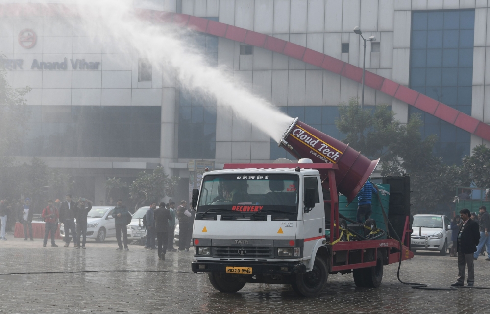 A view of an anti-smog gun trial in New Delhi on Wednesday. — AFP