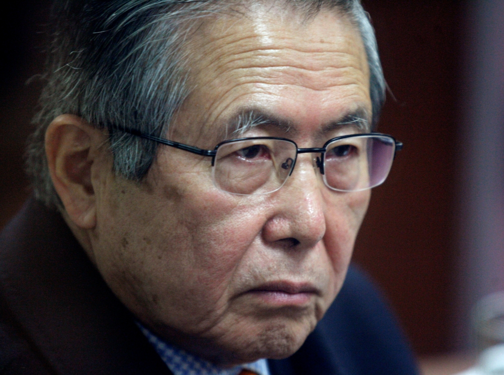 Former Peruvian President Alberto Fujimori attends his trial at the Special Police Headquarters in Lima, Peru, in this June 30, 2008 file photo. — Reuters