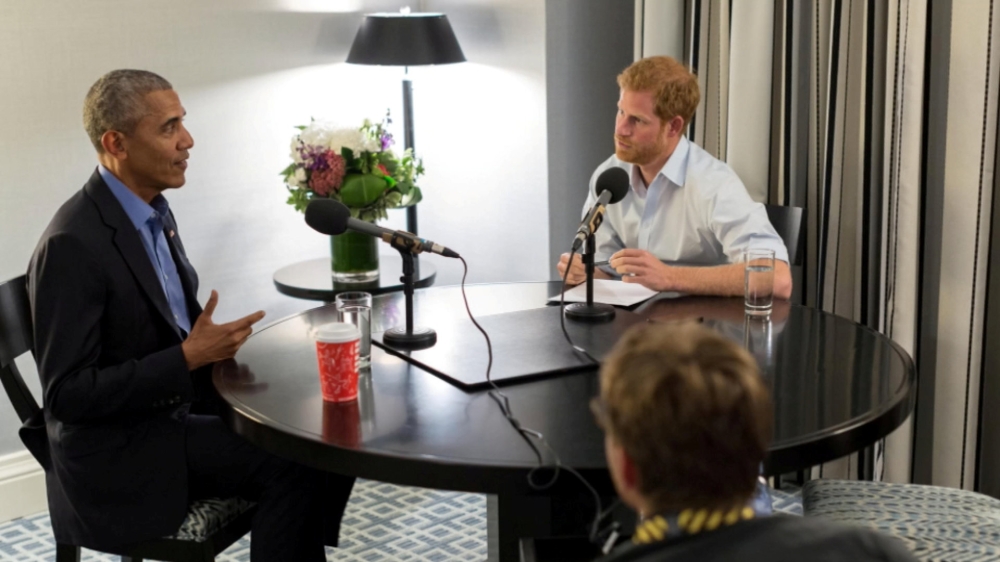 Britain's Prince Harry is seen interviewing former US President Barack Obama, in Canada, in this undated still image taken from video and received via 'The Today Programme on the BBC Radio 4' in London, Britain on Wednesday. - Reuters