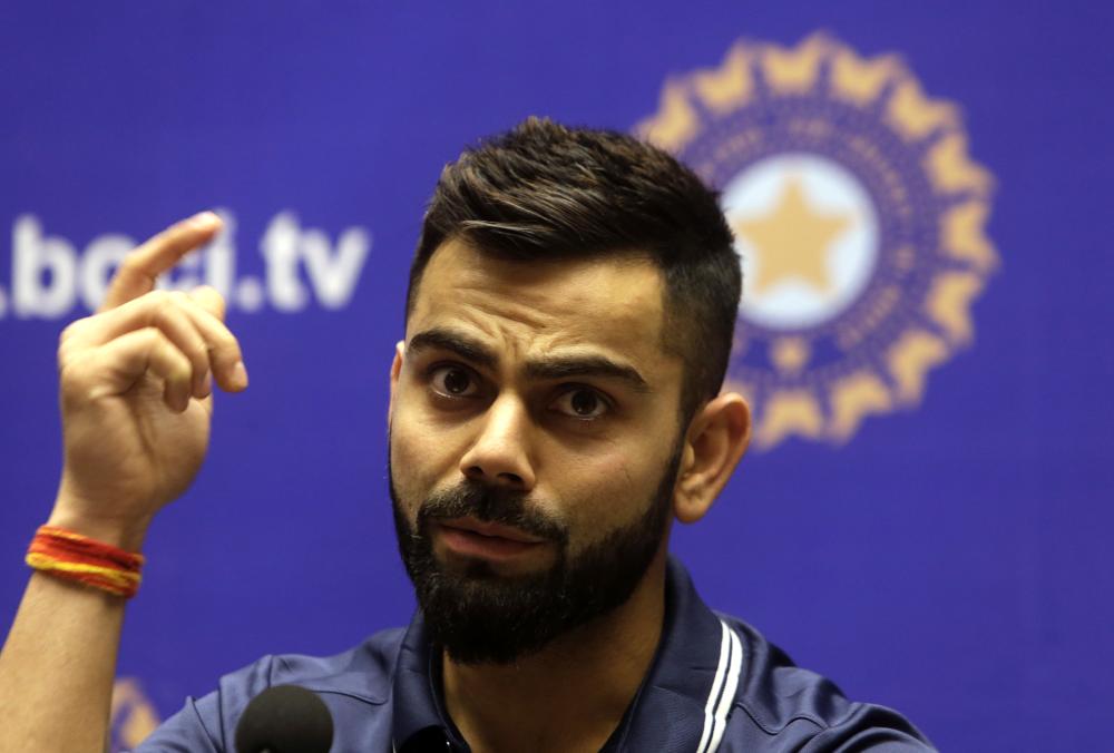 Indian cricket team captain Virat Kohli addresses a press conference ahead of India tour to South Africa in Mumbai Wednesday. — AP 