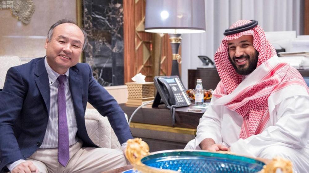 Crown Prince Muhammad Bin Salman with Masayoshi Son, chairman and CEO of SoftBank, a global investor in technologies.