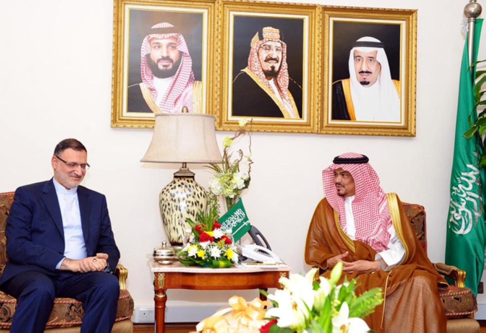 Minister of Haj and Umrah Muhammad Benten holds talks with Hamid Mohammadi, head of the Iranian Haj and Visits Organization, at his office in Jeddah on Thursday. — SPA