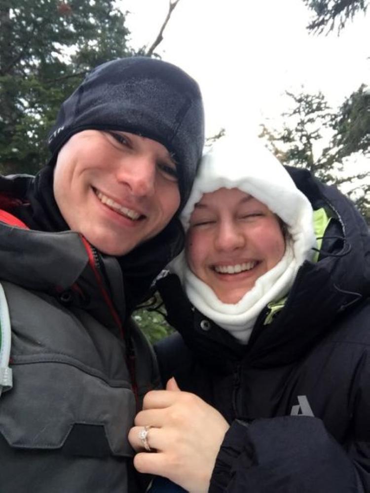 Newly-engaged couple Josh Darnell and Rachel Raske pose in Tuckerman’s Ravine, New Hampshire, on the same day the temperature dropped to -37 Celsius on nearby Mount Washington. - AP