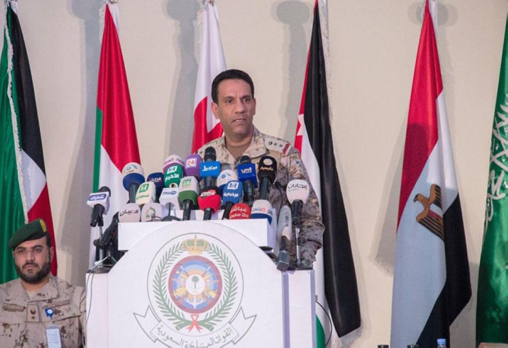 Col. Turki Al-Malki, spokesman of the Arab Coalition forces, addressing a press conference in Riyadh -SPA
