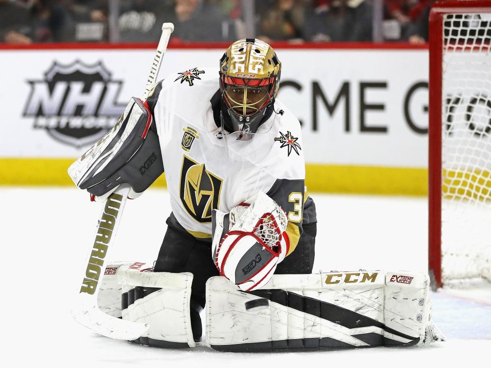Malcolm Subban of the Vegas Golden Knights makes a save against the Chicago Blackhawks during their NHL game at the United Center in Chicago Friday. — AFP