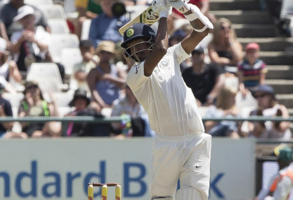 Indian batsman Hardik Pandya hits a boundary on the second day of the first Test against South Africa at Newlands Stadium in Cape Town Saturday. — AP