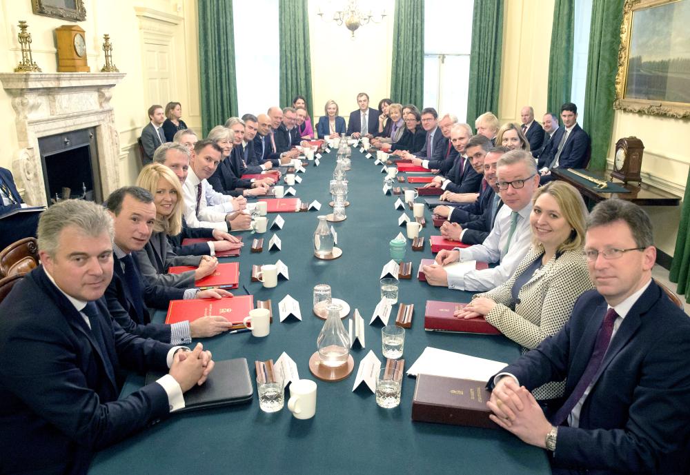 Britain’s Prime Minister Theresa May leads her first Cabinet meeting of the new year at 10 Downing street in central London on Tuesday. — AP