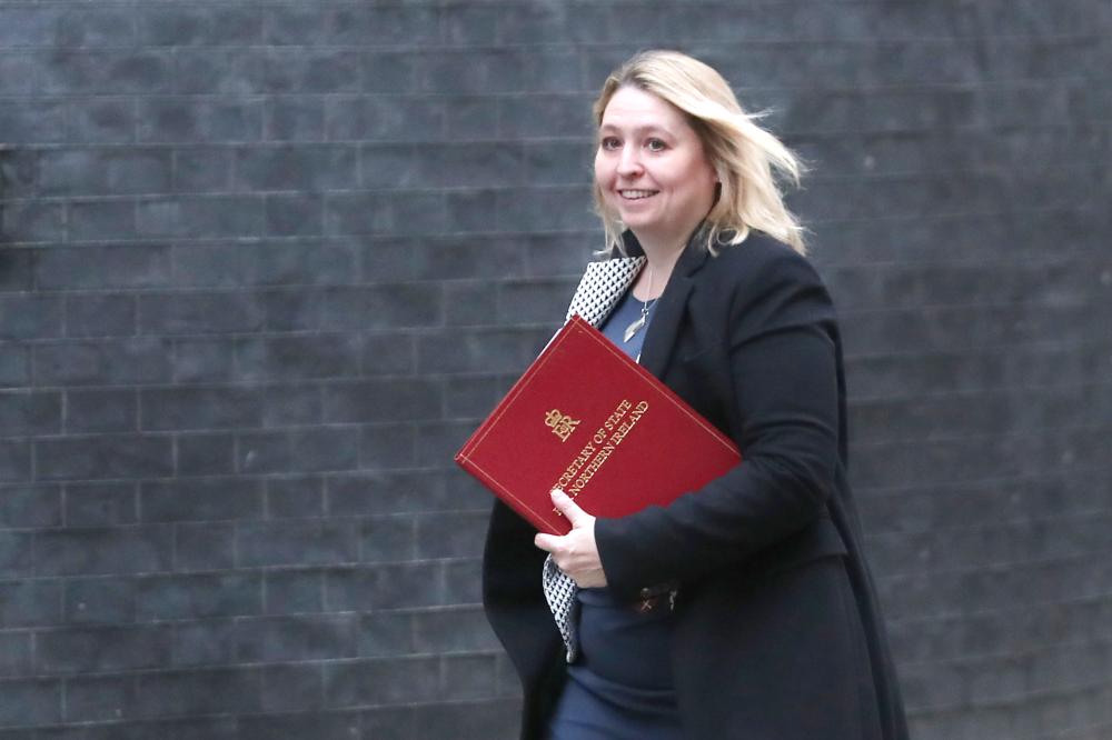 Britain’s Northern Ireland Secretary Karen Bradley arrives at 10 Downing street in central London for the first Cabinet meeting of the new year following a reshuffle on Tuesday. — AFP