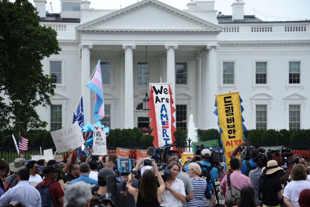 Immigrants and supporters demonstrate during a rally in support of the Deferred Action for Childhood Arrivals (DACA) in front of the White House in Washington in this Sept. 5, 2017 file photo. — AFP