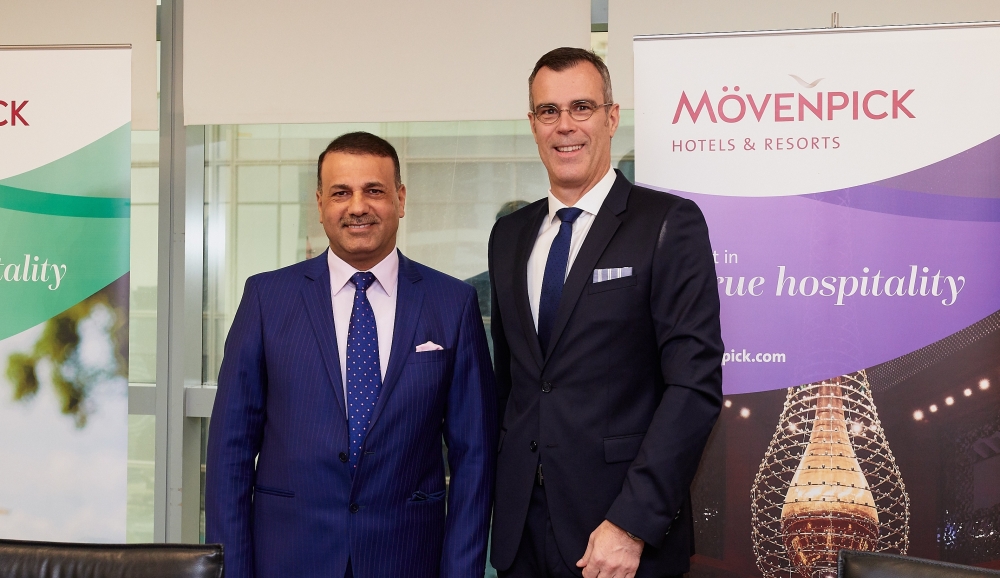 Akeel Ibraheem Al-Khalidy, chairman of the South Group Corporation, left, with Olivier Chavy, president and CEO Mövenpick Hotels Resorts. — Courtesy photo