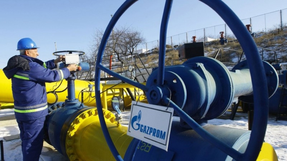 A worker is seen at the pipes of Russian gas giant Gazprom, which said this month it had completed record deliveries towards Europe and Turkey in 2017.