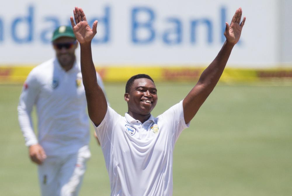 South Africa's Lungi Ngidi celebrates taking the wicket of India’s Mohammed Shami during their second cricket Test match at Centurion Stadium, Pretoria, Wednesday. — Reuters 