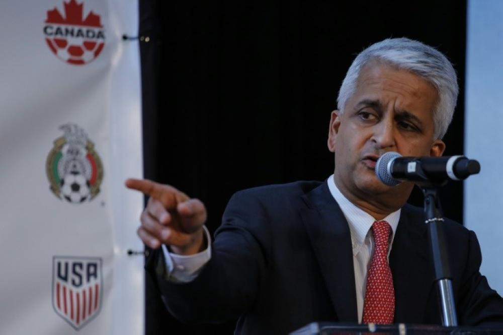 Sunil Gulati President of United States Soccer Federation speaks during a press conference after announcing the next soccer 2026 World Cup in North America on April 10, 2017 at the One World Trade Center in New York.