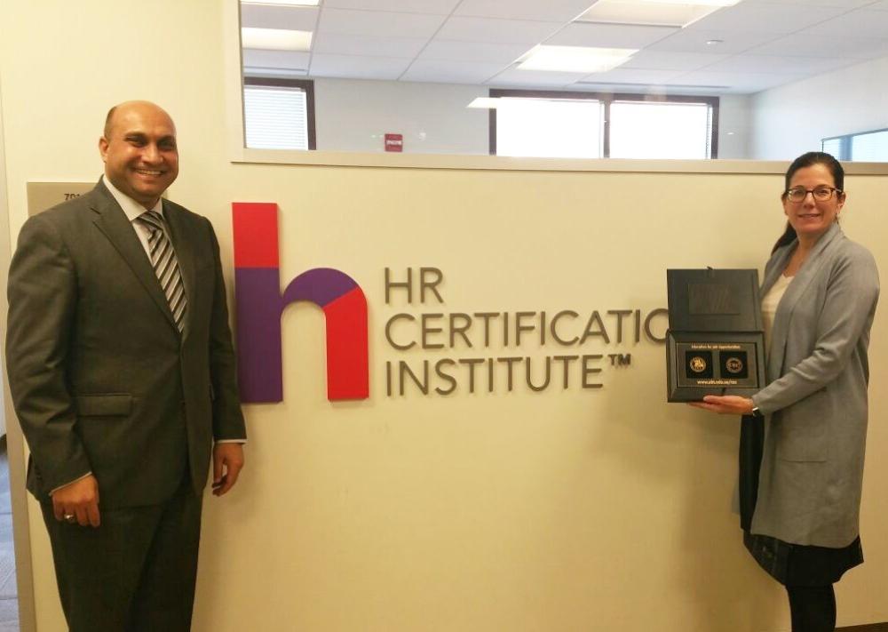 Dr. Amy Schabacker Dufrane (right), CEO of HRCI, with Director of UBT CEC Dr. Amir Dhia.