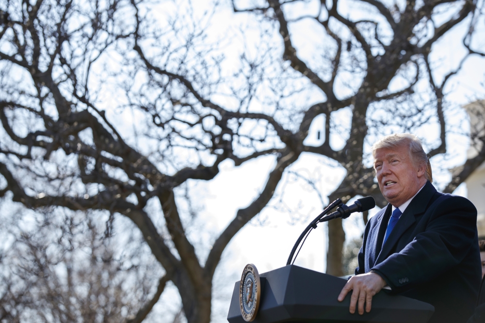 President Donald Trump speaks to the March for Life participants from the Rose Garden of the White House, Friday. — AP
