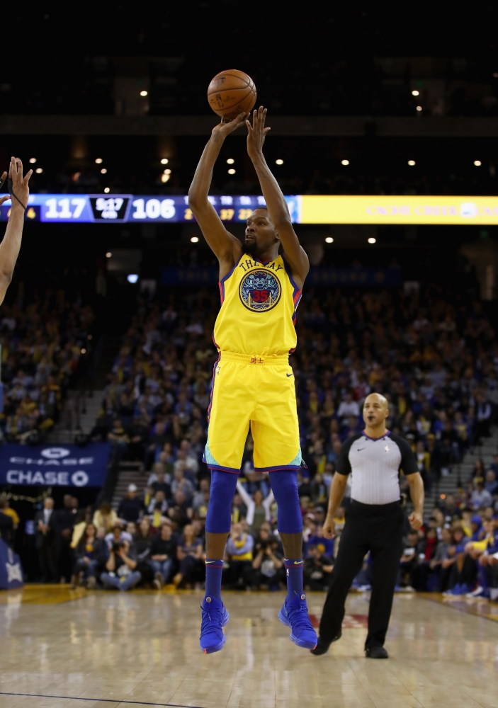 Kevin Durant #35 of the Golden State Warriors shoots the ball during their game against the Minnesota Timberwolves. — AFP
