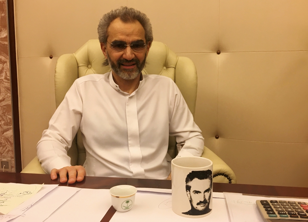 Prince Alwaleed Bin Talal gives an interview to Reuters in the office of the suite at the Ritz-Carlton in Riyadh before he was released on Saturday. — Reuters