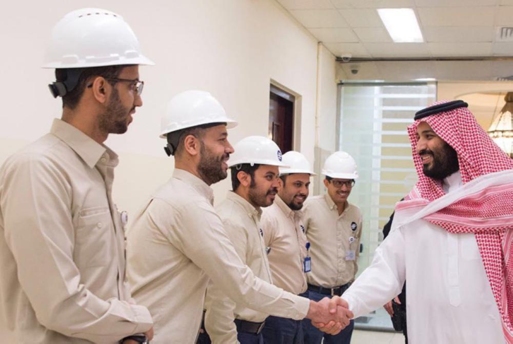 Crown Prince Muhammad Bin Salman, deputy premier and minister of defense, visiting the Jeddah Desalination Plant Wednesday evening. -- SPA