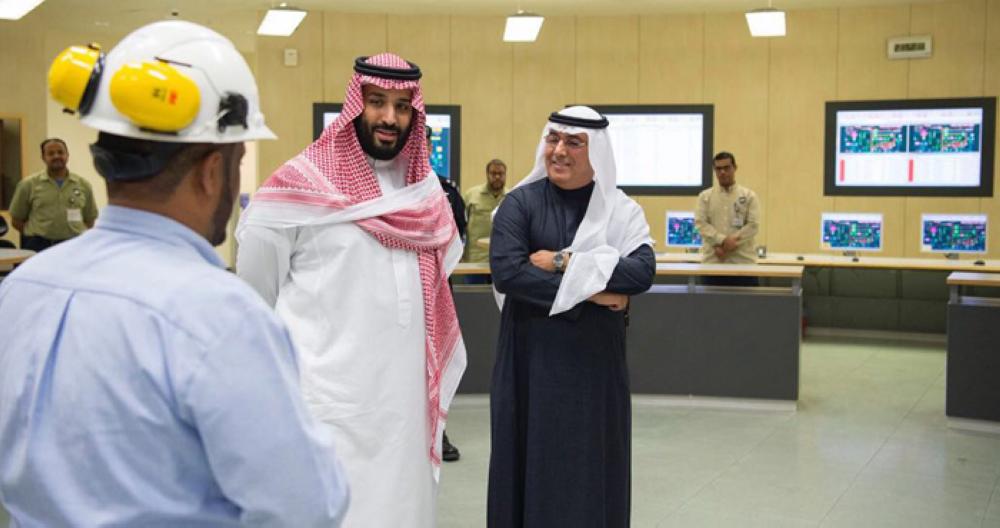 Crown Prince Muhammad Bin Salman, deputy premier and minister of defense, visiting the Jeddah Desalination Plant Wednesday evening. -- SPA
