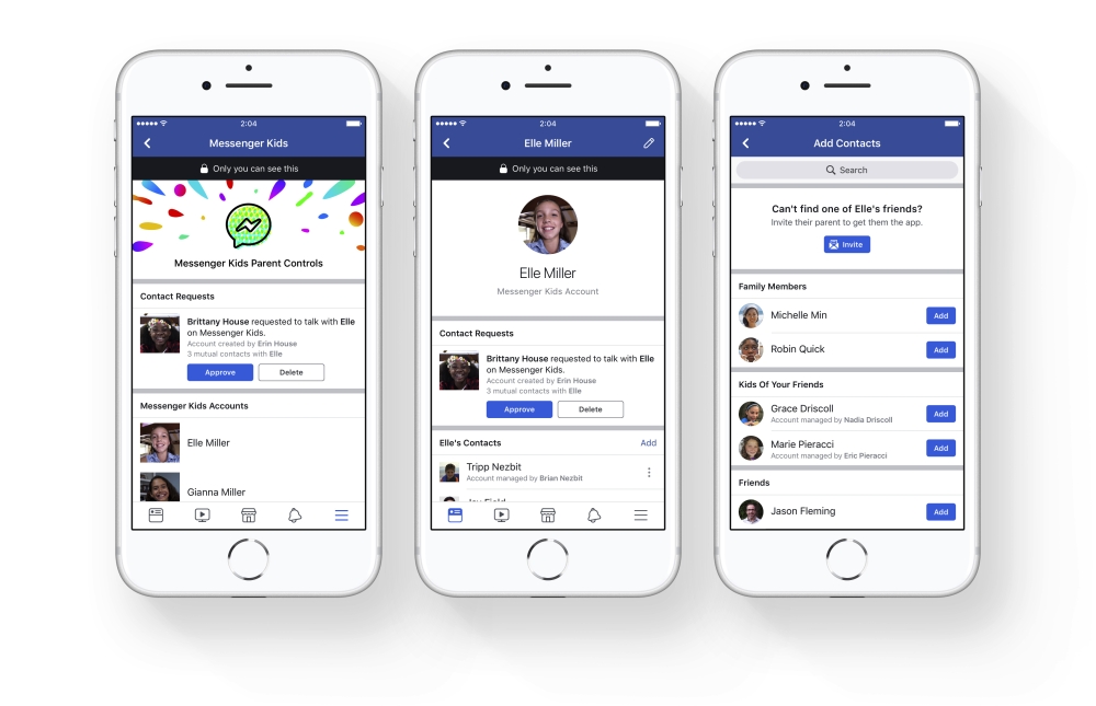 This file photo provided by Facebook demonstrates parental controls on Facebook's new Messenger app for kids. Child development experts and advocates are urging Facebook to pull the plug on its new messaging app aimed at kids under 13. A group letter being sent Tuesday to CEO Mark Zuckerberg argues that younger children aren’t ready to have social media accounts, understand privacy concerns and navigate the complexities of online relationships. - AP