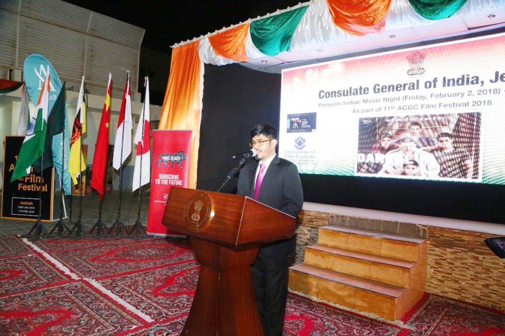 Indian Consul General Md. Noor Rahman Sheikh speaking before the screening of Dangal.  — Courtesy photos