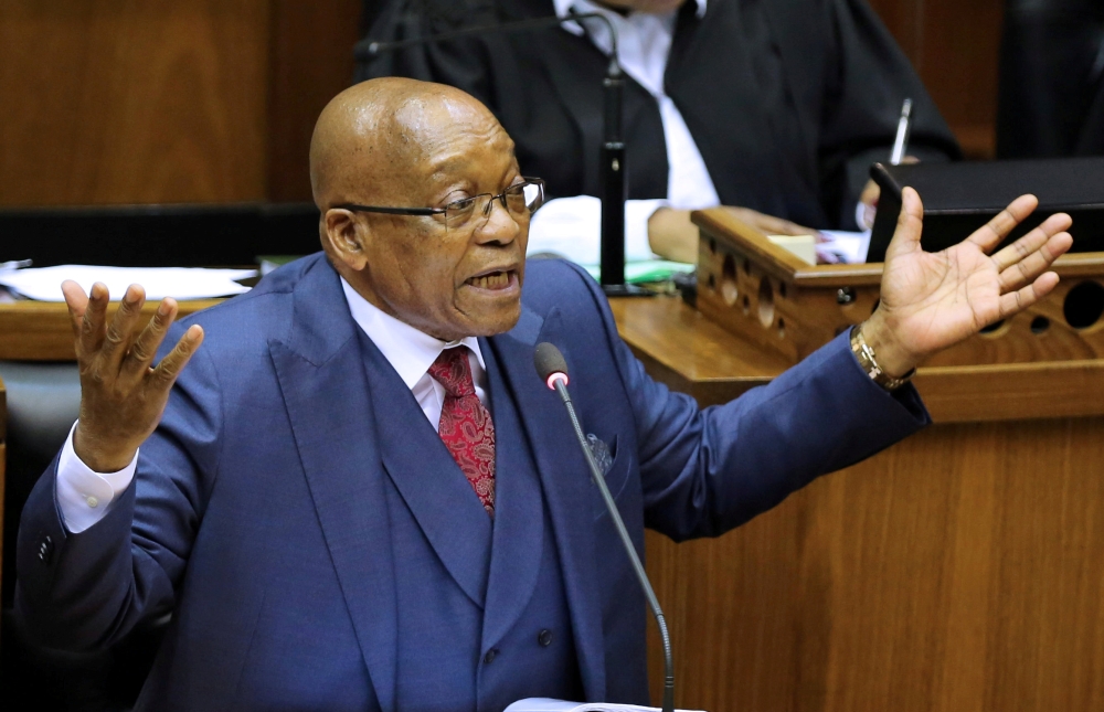 President Jacob Zuma gestures as he addresses parliament in Cape Town, South Africa, in this Nov. 2, 2017 file photo. — Reuters