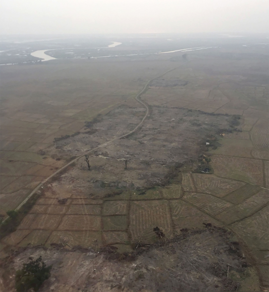 This undated handout aerial photograph allegedly shows bulldozed villages in Myanmar’s northern Rakhine state. — AFP