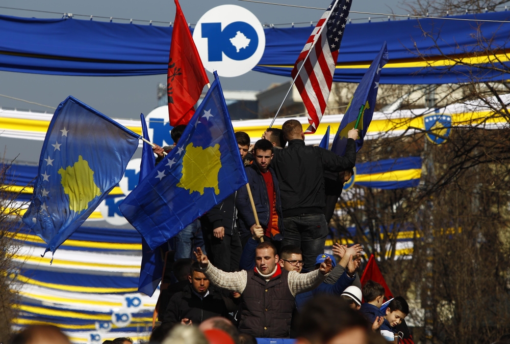 People take part in celebrations of the 10th anniversary of Kosovo’s independence in Pristina, Kosovo, on Saturday. — Reuters