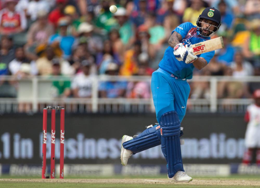 India’s Shikhar Dhawan plays a shot against South Africa during their first T20 International match at The Wanderers Stadium, Johannesburg, Sunday. — Reuters