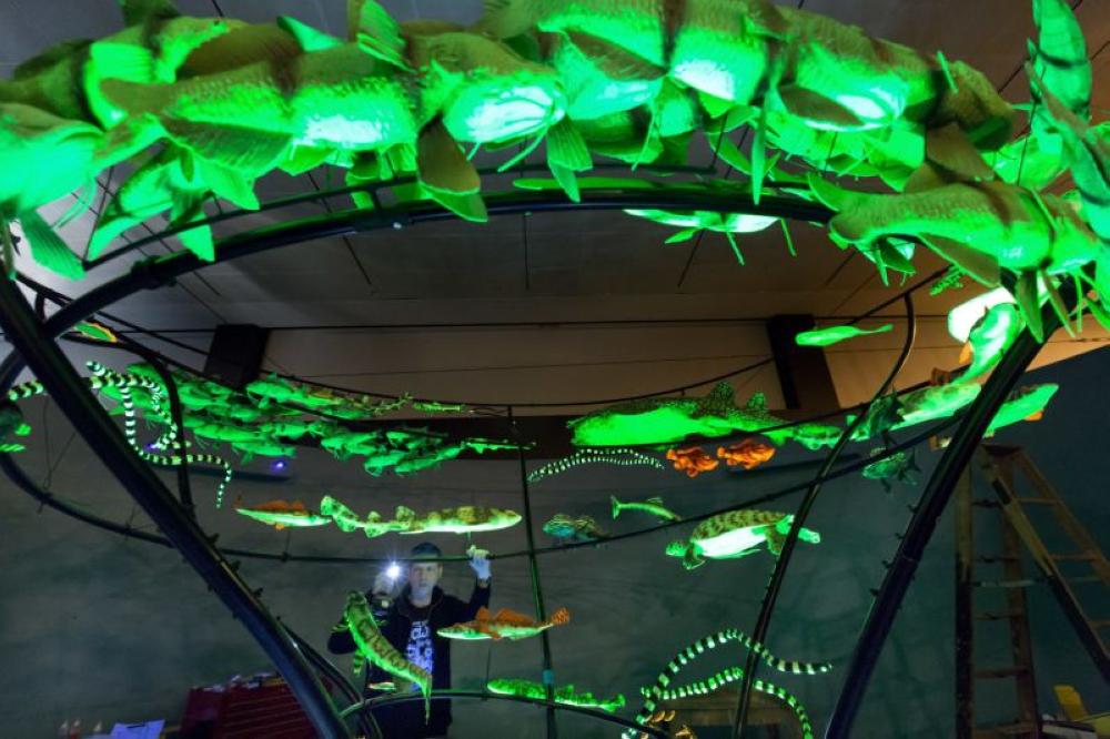 Jake Adams, senior preparator in the Exhibition Department of the American Museum of Natural History, assembles 