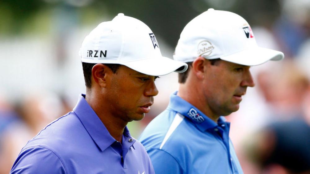 Tiger Woods (L) and Padraig Harrington-