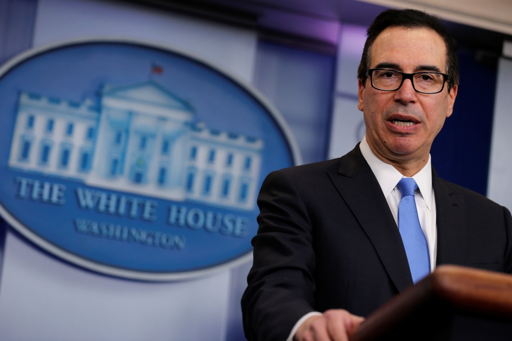 US Treasury Secretary Steven Mnuchin announces what he said was the largest North Korea-related sanctions in a bid to disrupt North Korean shipping and trading companies and vessels and to further isolate Pyongyang, in the press room at the White House in Washington on Friday. — Reuters