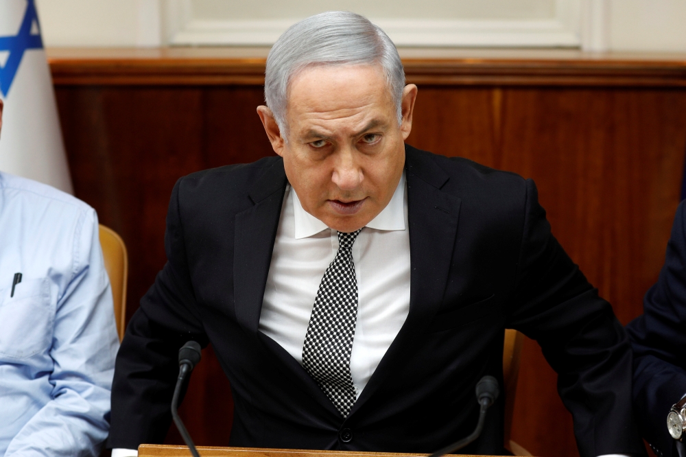 Israeli Prime Minister Benjamin Netanyahu attends the weekly cabinet meeting at his office. — Reuters