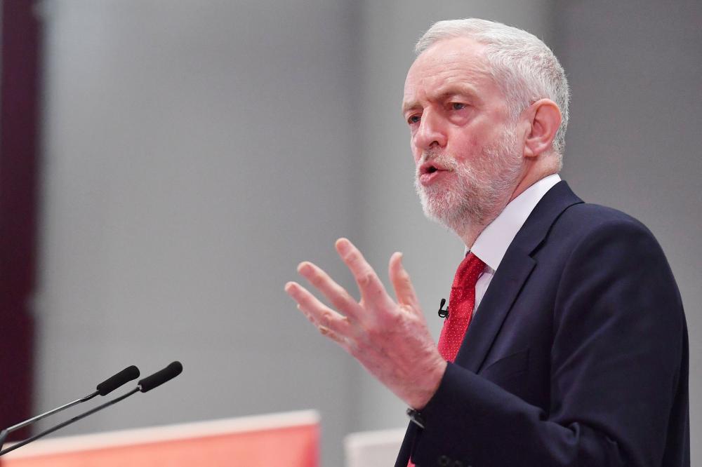 Opposition Labour party leader Jeremy Corbyn gives a speech on Brexit at Coventry University in Coventry, England, on Monday. — AFP