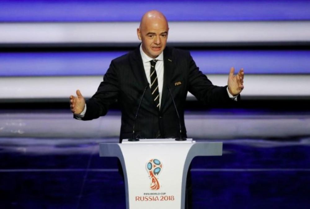 FIFA President Gianni Infantino, seen in this file photo, during the 2018 FIFA World Cup draw at State Kremlin Palace, Moscow. — Reuters