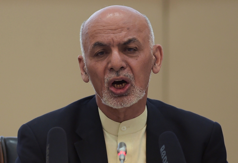 Afghan President Ashraf Ghani talks at the second Kabul Process conference at the Presidential Palace in Kabul on Wednesday. — AFP