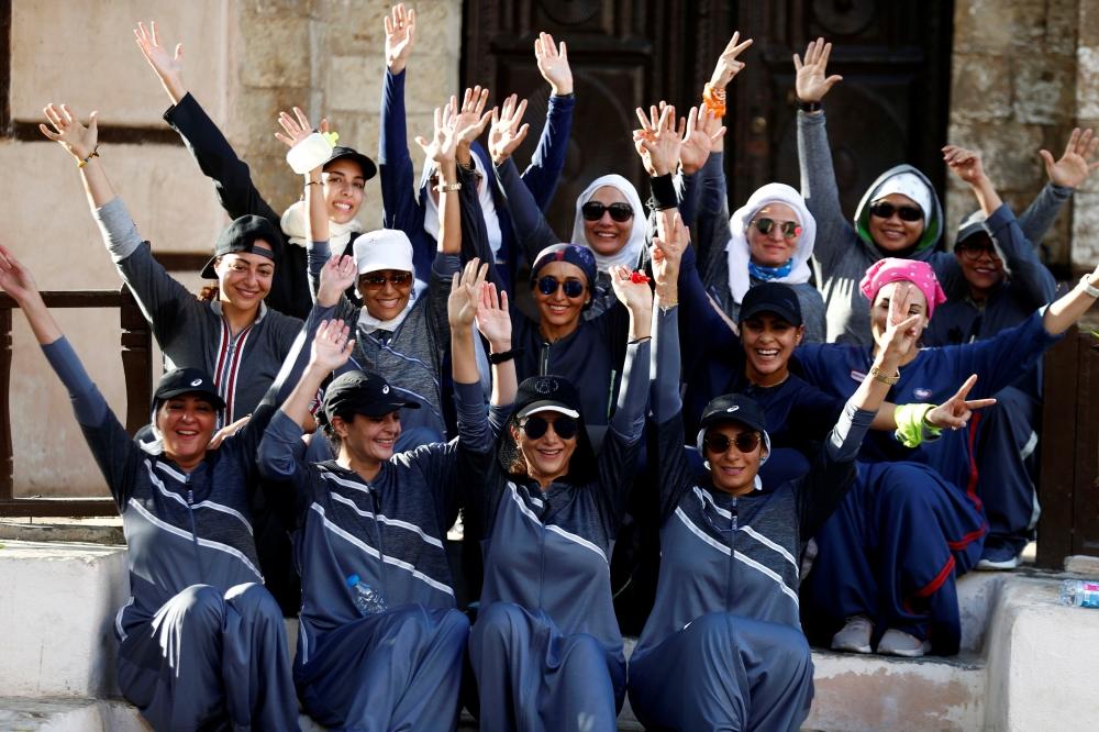 Women cheer during a running event marking International Women's Day in Old Jeddah, Saudi Arabia March 8, 2018. — Reuters