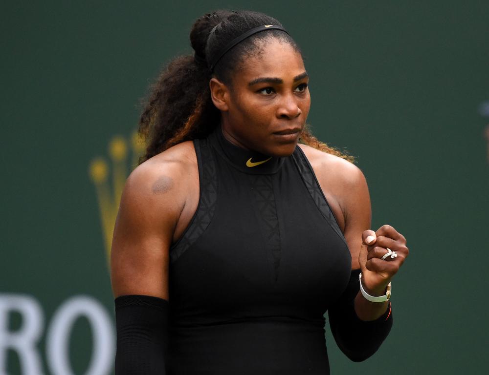 Serena Williams concentrates against Kiki Bertens in the BNP Paribas Open at the Indian Wells Tennis Garden Saturday. — Reuters