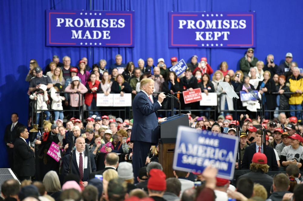 US President Donald Trump delivers a speech at the Make America Great Again Rally in Moon Township, Pennsylvania, on Saturday. — AFP