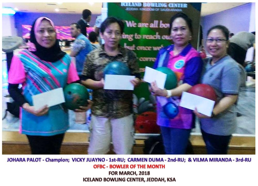 Bowler of the Month men’s champion for March Tope Sayson (L) with first runner-up Rico Bulalayao and second runner-up Alex Duma.