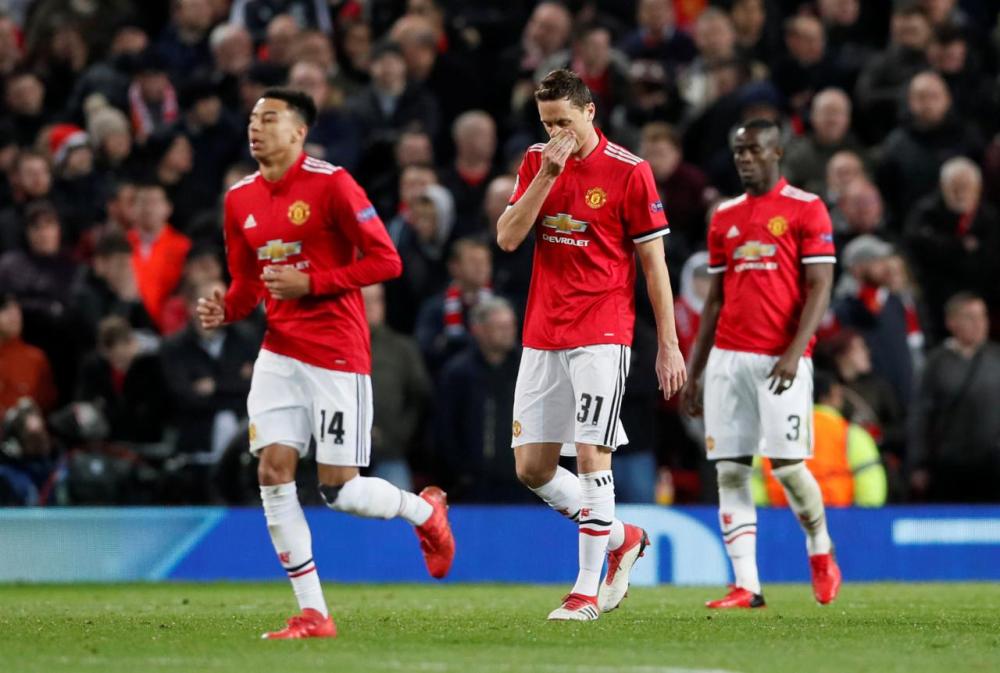 Manchester United's Nemanja Matic looks dejected after the English side was dumped out of the Champions League Round of 16 Second Leg by Sevilla at Old Trafford, Manchester, on Tuesday. — Reuters