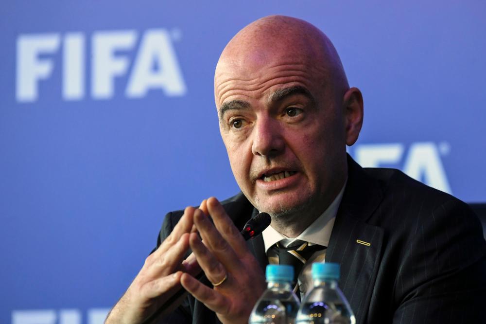 FIFA President Gianni Infantino speaks during a press conference in Bogota, Colombia, after the FIFA Council meeting. — AFP