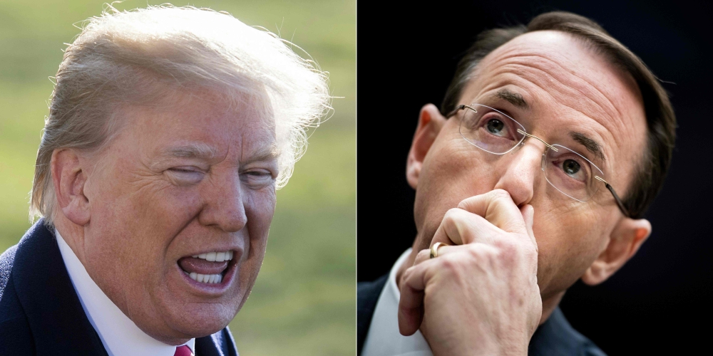 This combination of file pictures shows US President Donald Trump, left, and US Deputy Attorney General Rod Rosenstein. — AFP