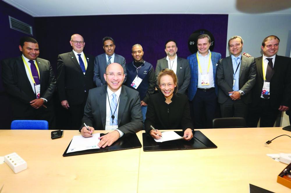 IoT world partnership agreement was signed between Mobily and Ericsson at 2018 Mobile World Congress in Barcelona by Eng. Ahmed Aboudoma, Mobily CEO, and Ericsson Chief in MENA Ms. Rafia Ibrahim. — Courtesy photo